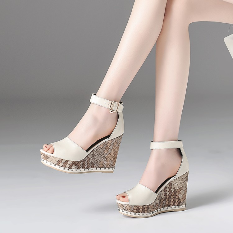 Women's High Heel Wedge Sandals with Leather Upper - Image 5