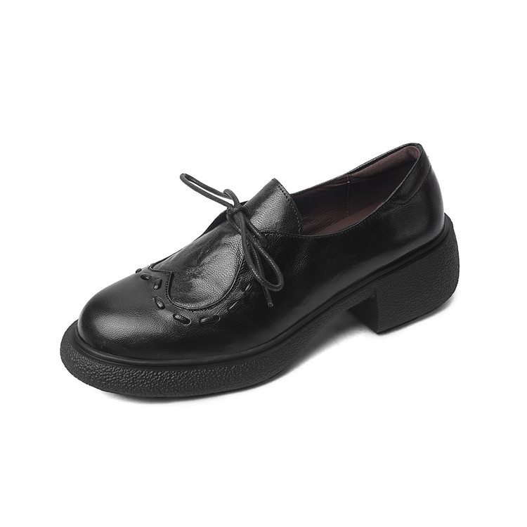 Women's Leather Loafers with Cross Straps and Platform Sole