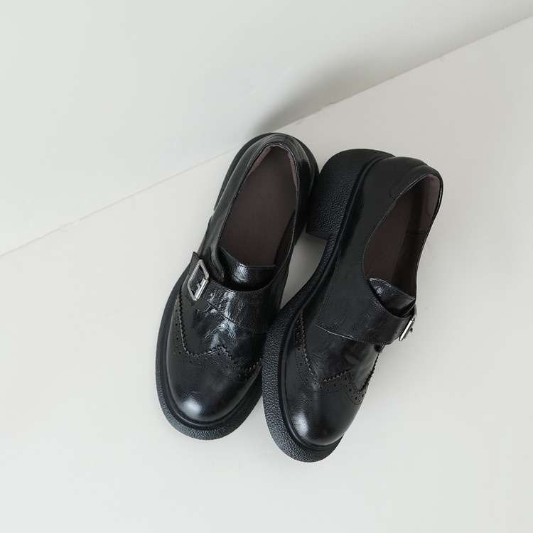 Women's Leather Loafers with Metal Buckle and Cutout Design - Image 2