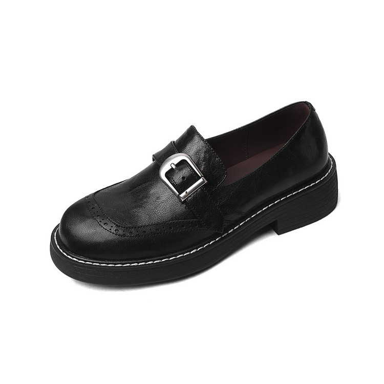 Women's Leather Loafers with Metal Buckle and Platform Sole - Style k.html