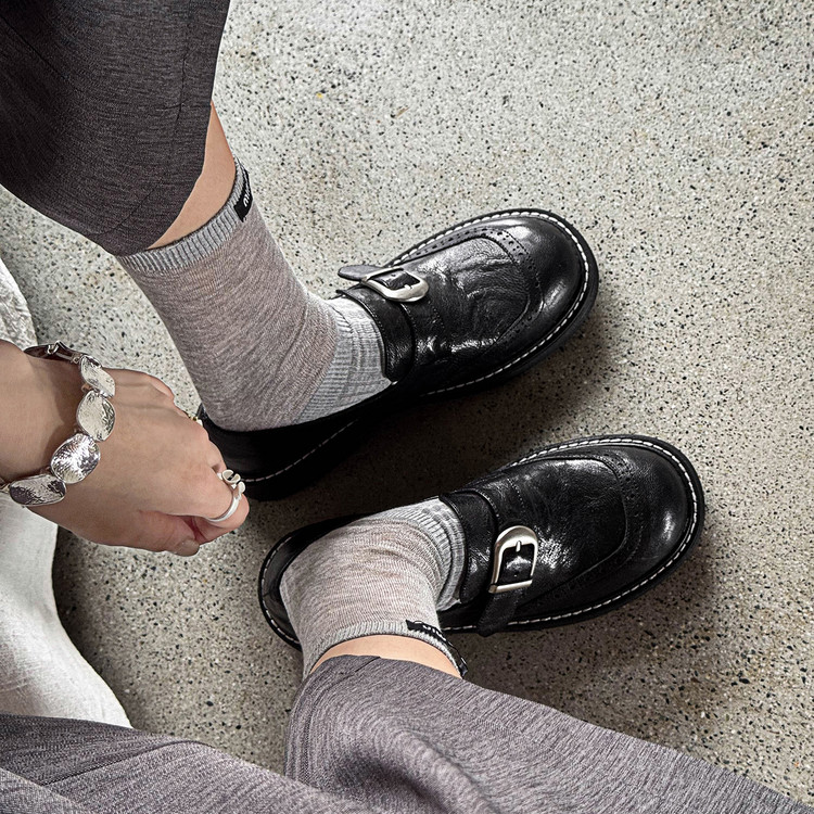 Women's Leather Loafers with Metal Buckle and Platform Sole - Style k.html - Image 3