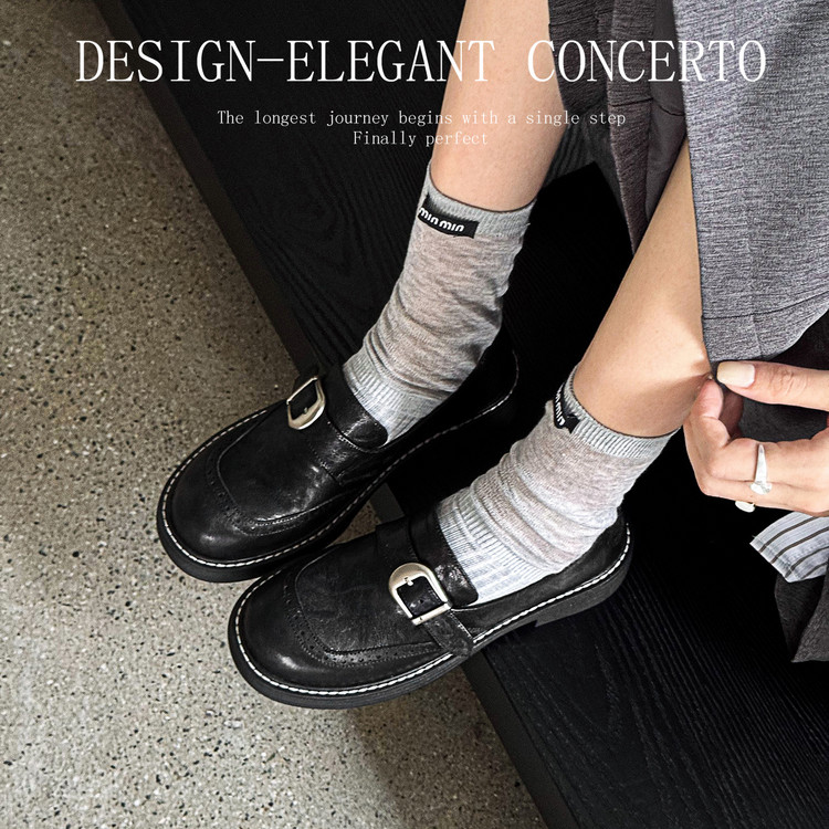 Women's Leather Loafers with Metal Buckle and Platform Sole - Style k.html - Image 4
