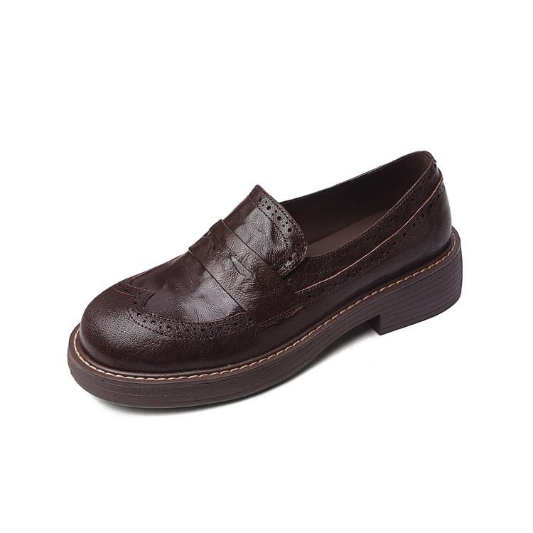 Women's Leather Loafers with Platform Sole and Cutout Detail