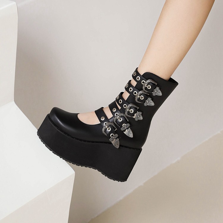 Women's Western Square Toe Platform High Heel Mid Calf Boots - Image 2