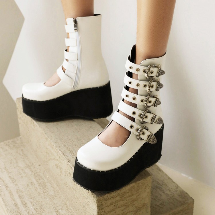 Women's Western Square Toe Platform High Heel Mid Calf Boots - Image 3